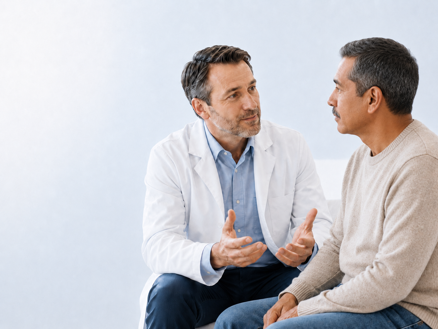 Physician in thoughtful conversation with a patient